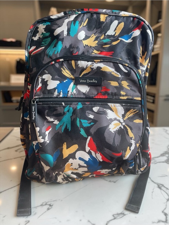 Vera Bradley Handbags - Vera Bradley Backpack Abstract Floral Print Black Multicolor Travel Bag